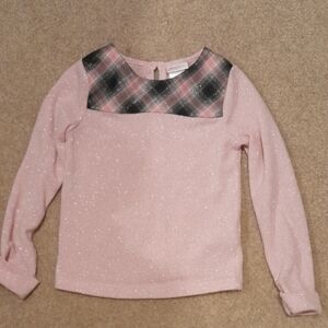 Youngland Sparkly Pink Top with Black Plaid Accent Girls Size 6